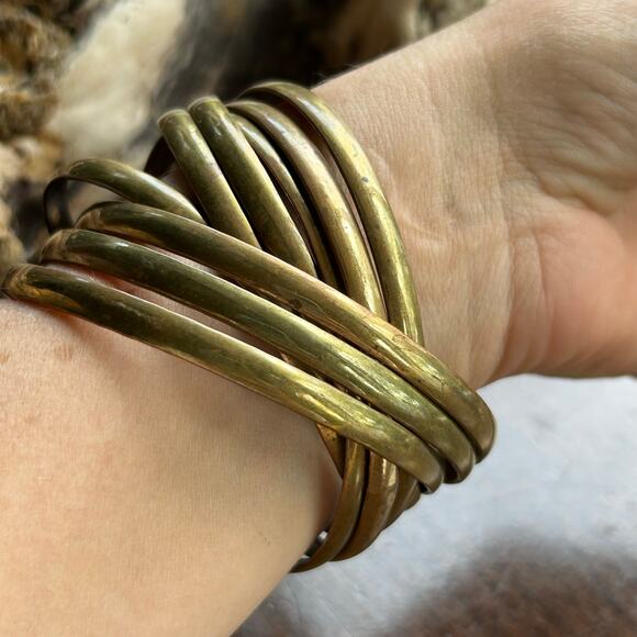 MCM BoHo Brass Goldtone Interlocking Bangle Bracelets - Picture 7 of 9